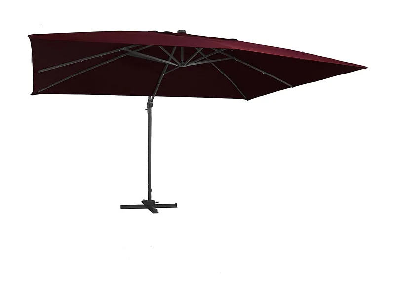 Parasol de jardin en porte-à-faux lumières LED rouge bordeaux