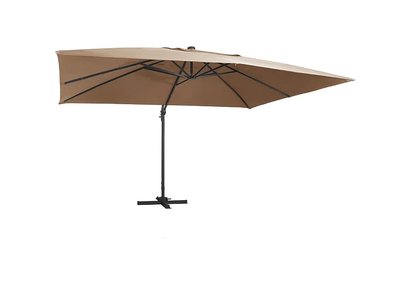 Guarda-sol cantilever de jardim com luzes LED alumínio fosco