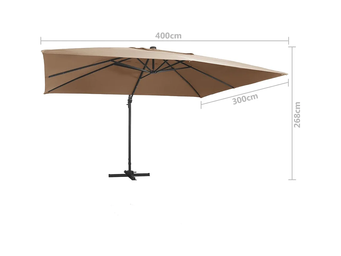 Guarda-sol cantilever de jardim com luzes LED alumínio fosco