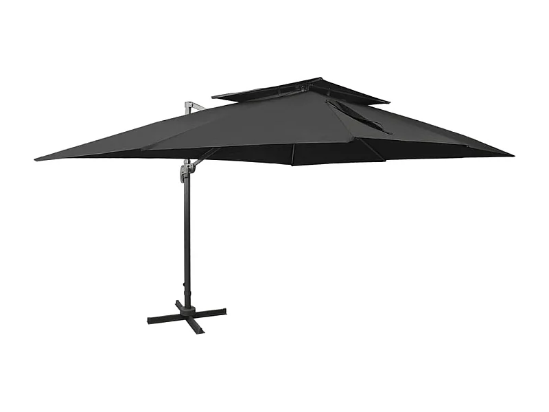 Parasol de jardin en porte-à-faux avec double toit noir