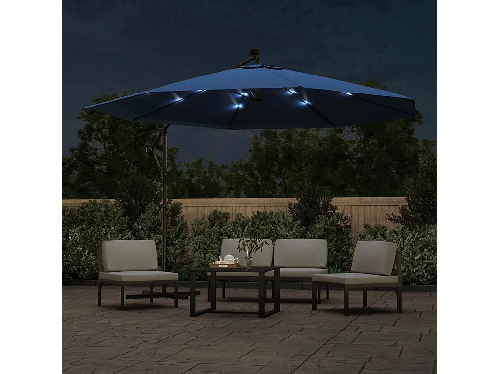 Parasol de jardin en porte-à-faux avec lumières LED bleu azuré