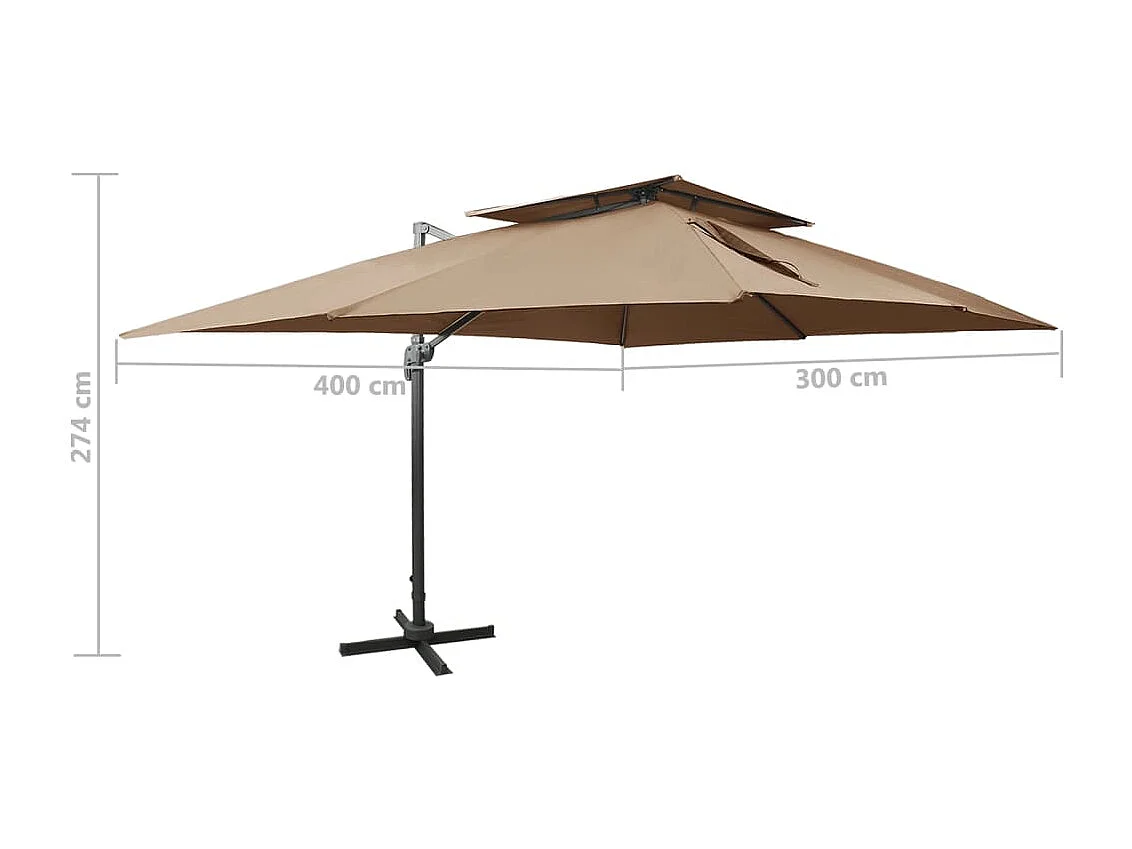 Parasol de jardin en porte-à-faux avec double toit taupe