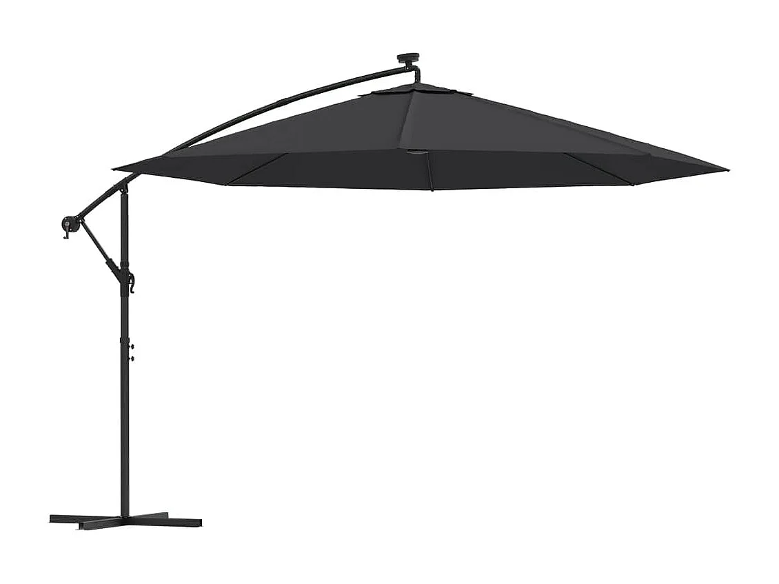 Parasol de jardin en porte-à-faux avec lumières LED noir 350 cm