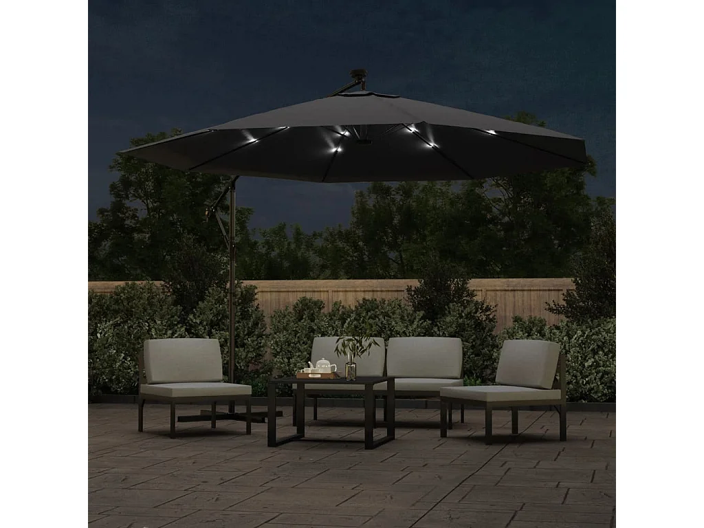 Parasol de jardin en porte-à-faux avec lumières LED noir 350 cm