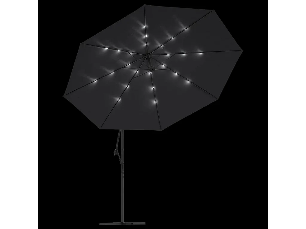 Parasol de jardin en porte-à-faux avec lumières LED noir 350 cm