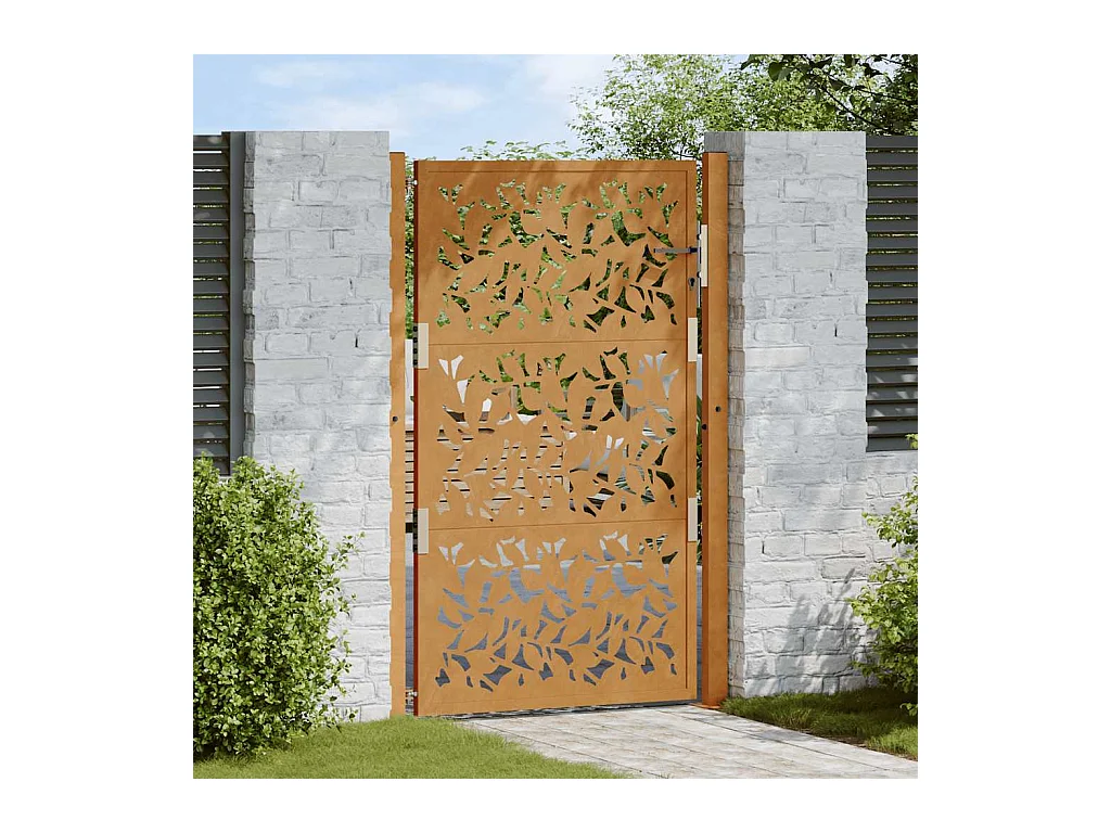Porte de jardin acier résistant aux intempéries design feuilles