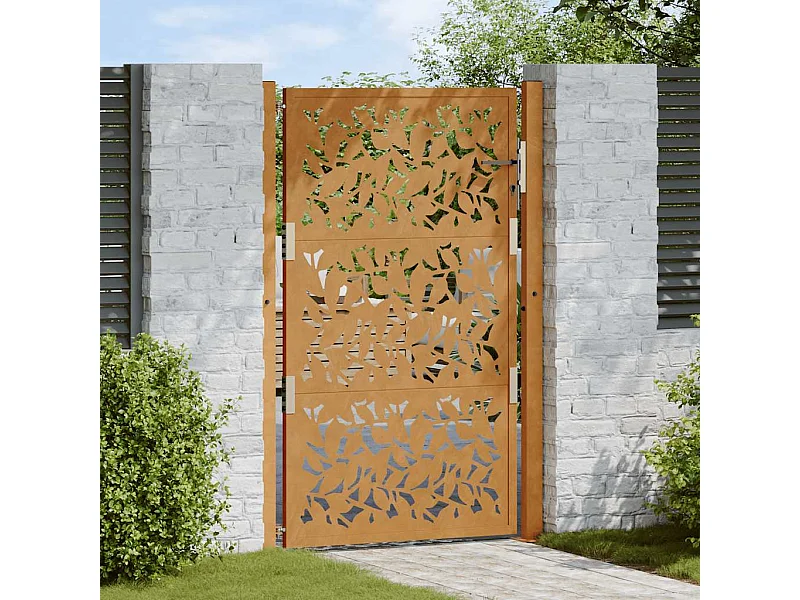 Porte de jardin acier résistant aux intempéries design feuilles