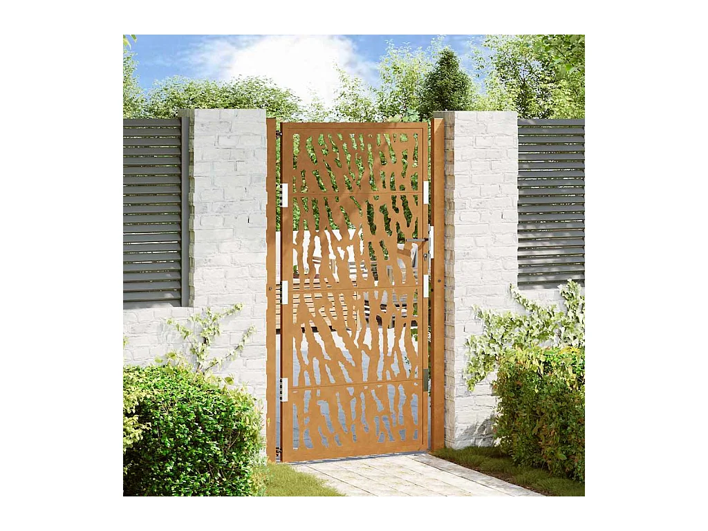 Porte de jardin acier résistant aux intempéries design tracés