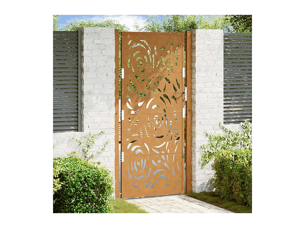 Porte de jardin acier résistant aux intempéries design flamme