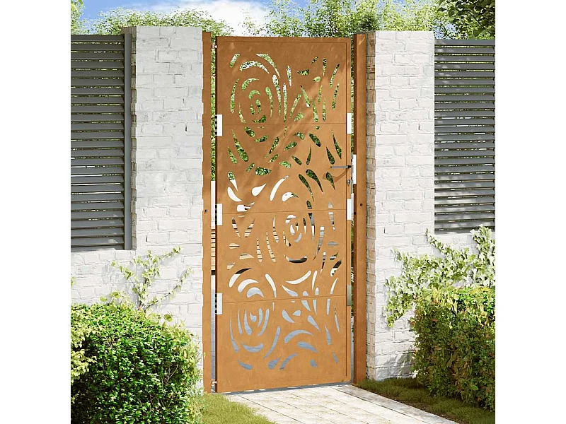 Porte de jardin acier résistant aux intempéries design flamme