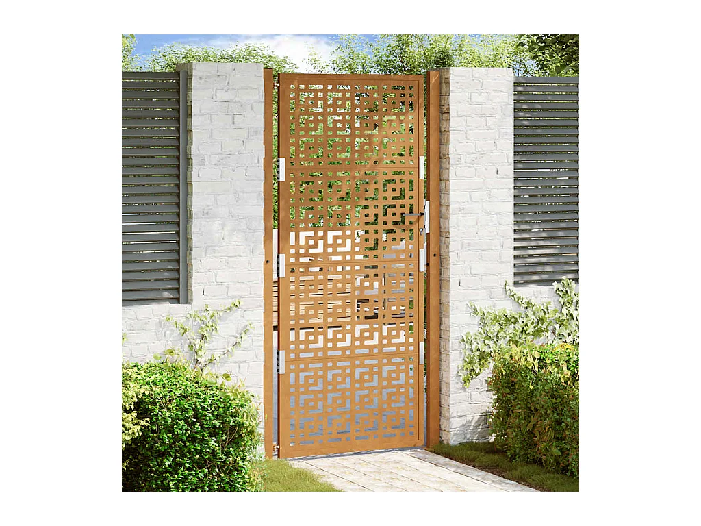 Porte de jardin acier résistant aux intempéries design croisé