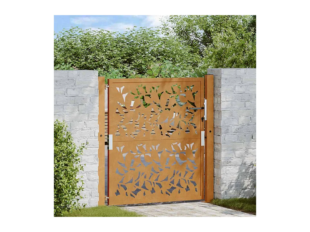 Porte de jardin acier résistant aux intempéries design feuilles