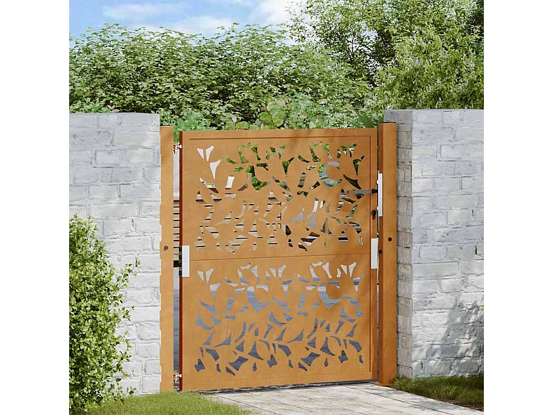 Porte de jardin acier résistant aux intempéries design feuilles