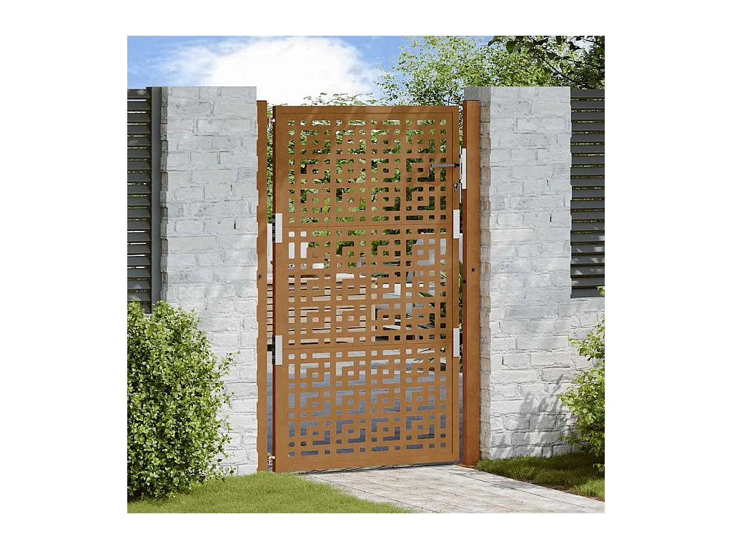 Porte de jardin acier résistant aux intempéries design croisé