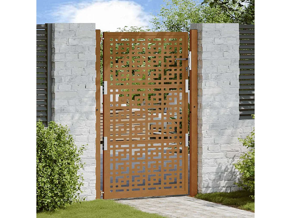 Porte de jardin acier résistant aux intempéries design croisé