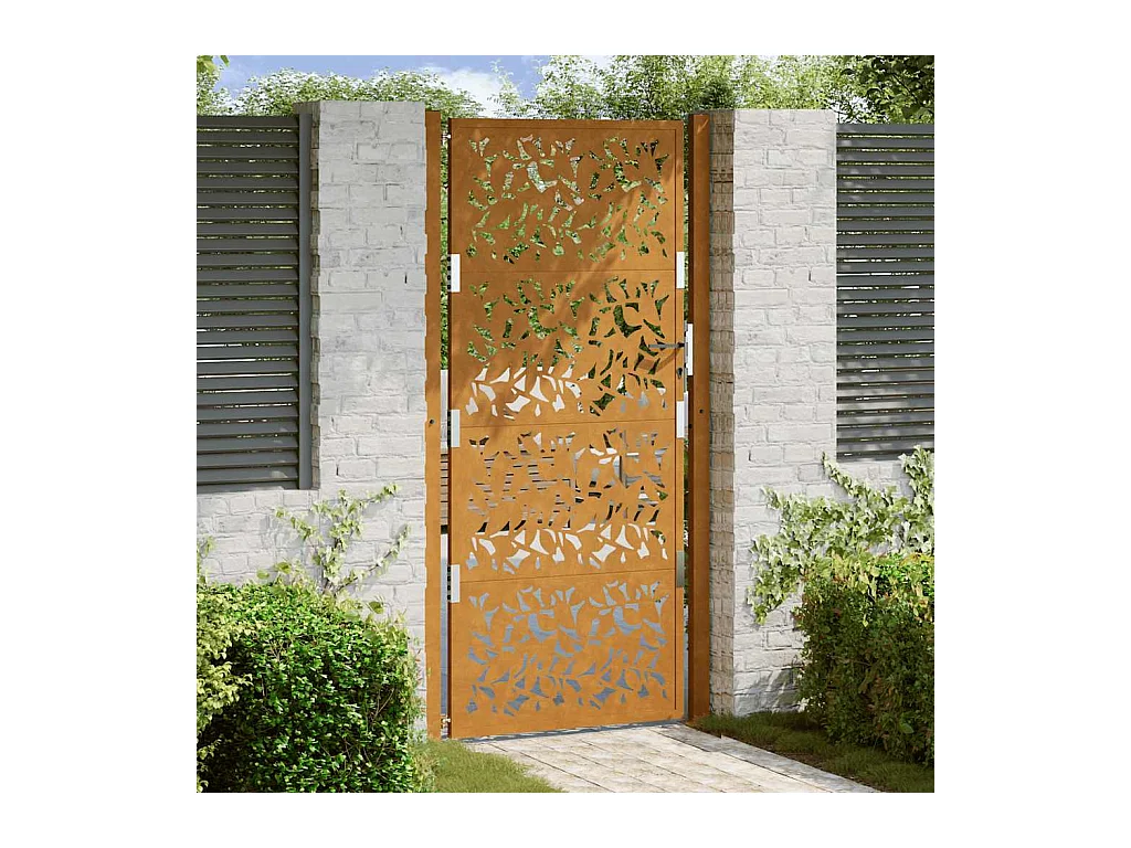 Porte de jardin acier résistant aux intempéries design feuilles