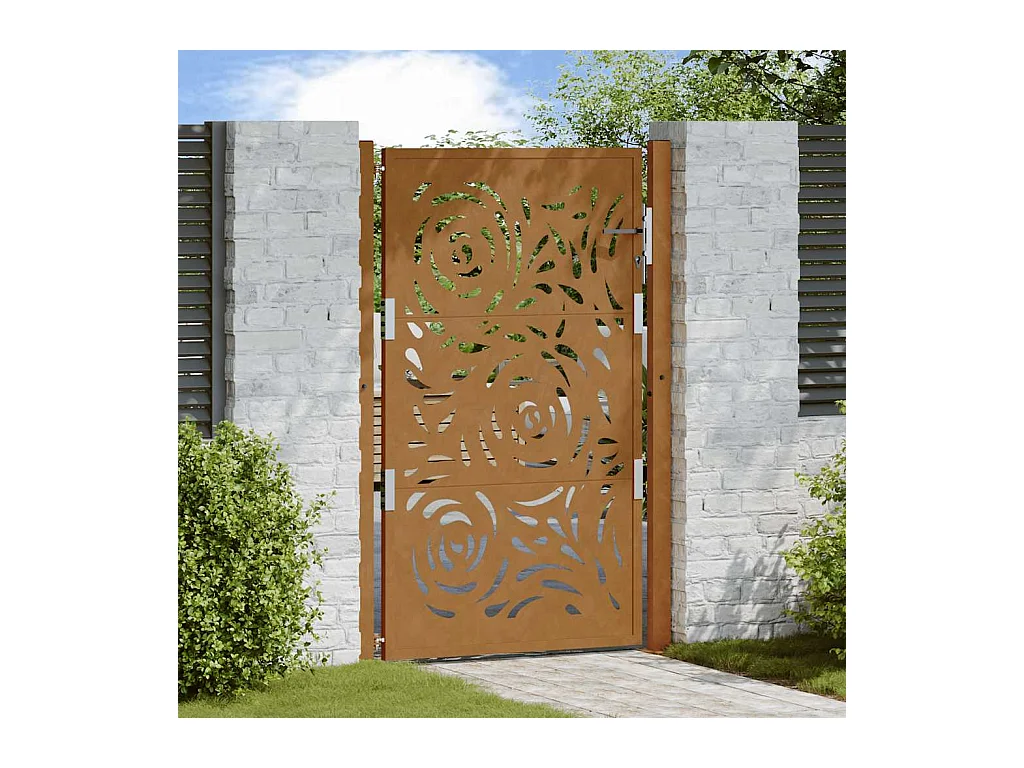 Porte de jardin acier résistant aux intempéries design flamme