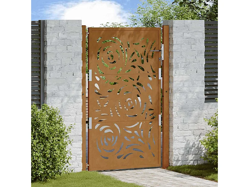 Porte de jardin acier résistant aux intempéries design flamme