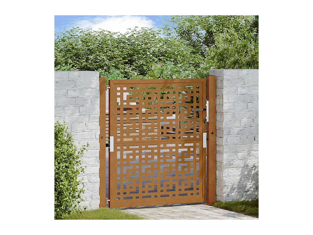 Porte de jardin acier résistant aux intempéries design croisé