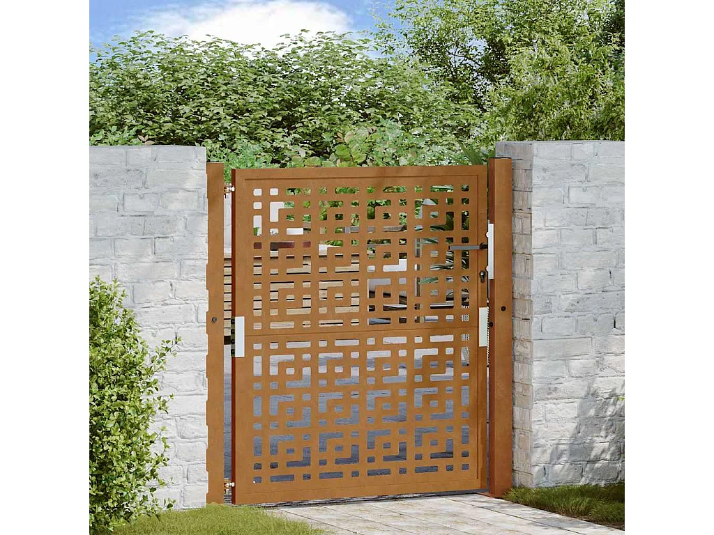 Porte de jardin acier résistant aux intempéries design croisé