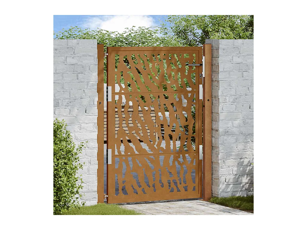 Porte de jardin acier résistant aux intempéries design tracés