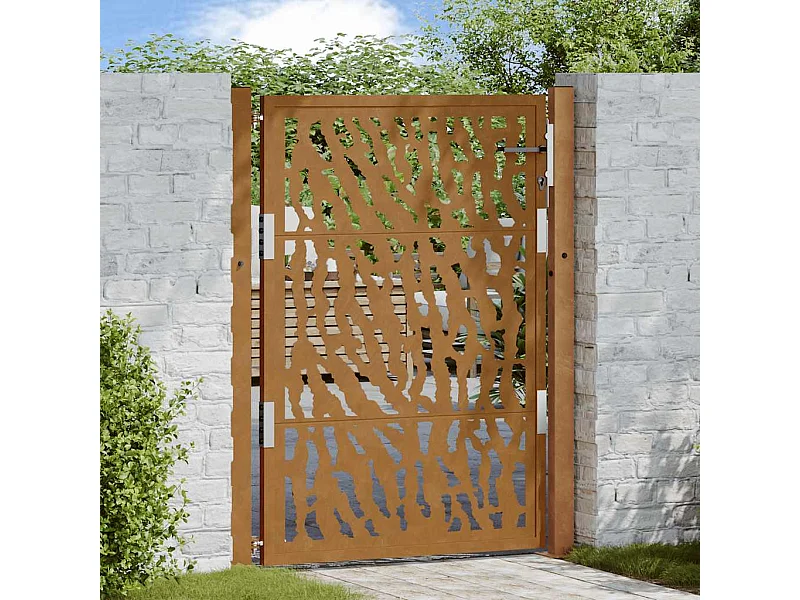 Porte de jardin acier résistant aux intempéries design tracés