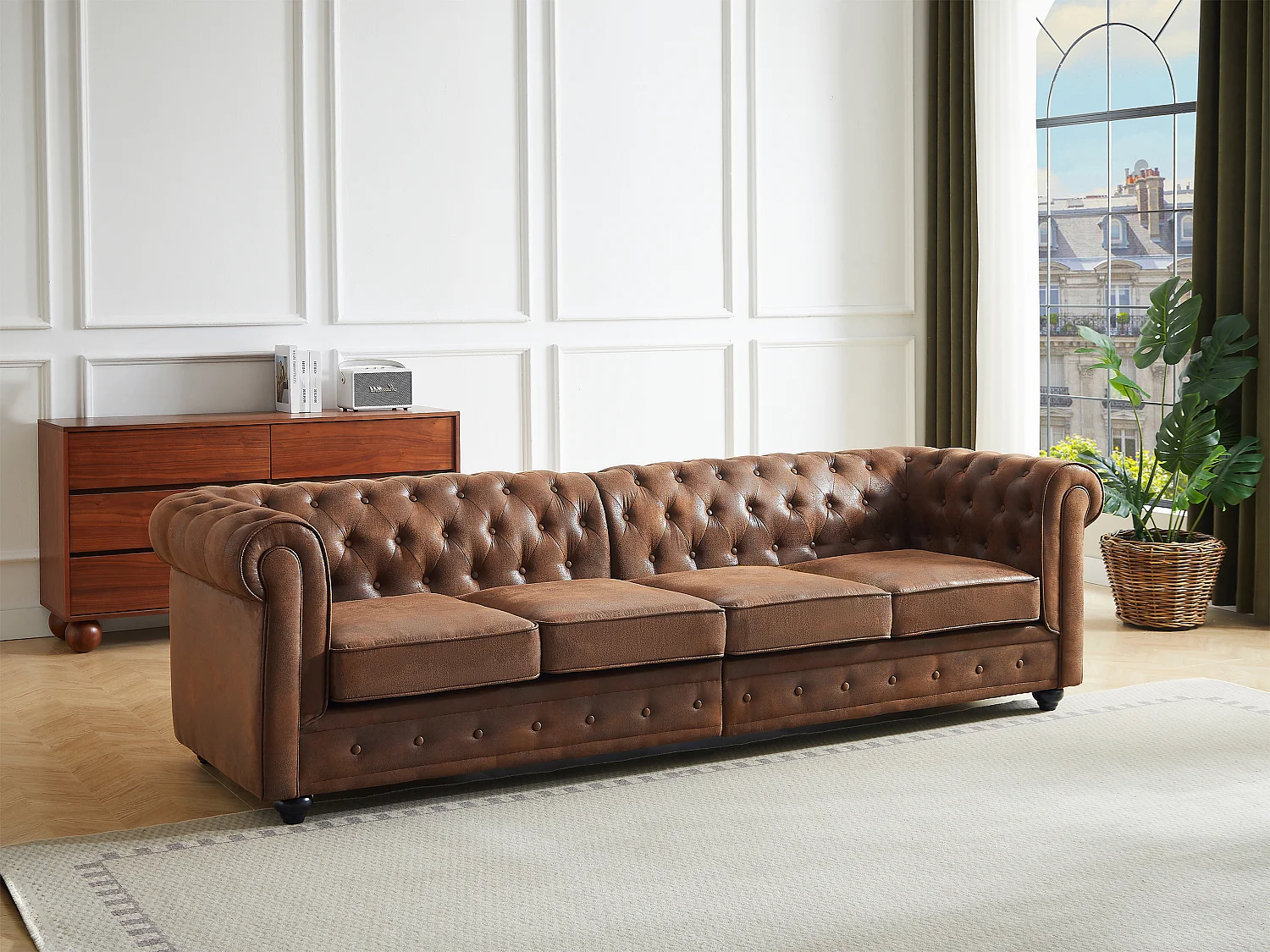 Canapé 4 places en microfibre aspect cuir vieilli CHESTERFIELD