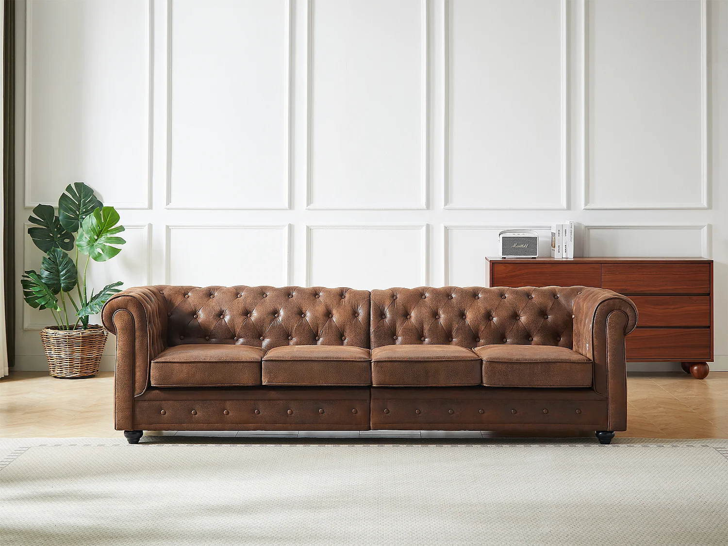 Canapé 4 places en microfibre aspect cuir vieilli CHESTERFIELD