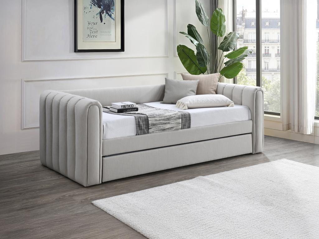Ausziehbett + Matratze - 90 x 190 cm - Stoff - Beige - SAHONA günstig online kaufen
