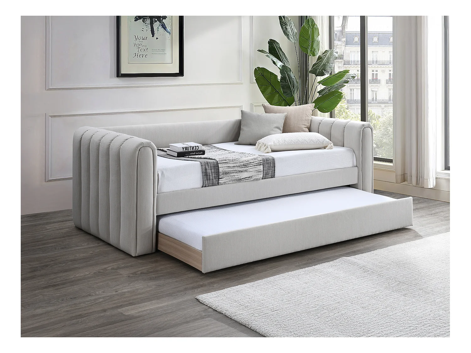 Cama nido 90 x 190 cm - Tela - Beige + Colchón - SAHONA