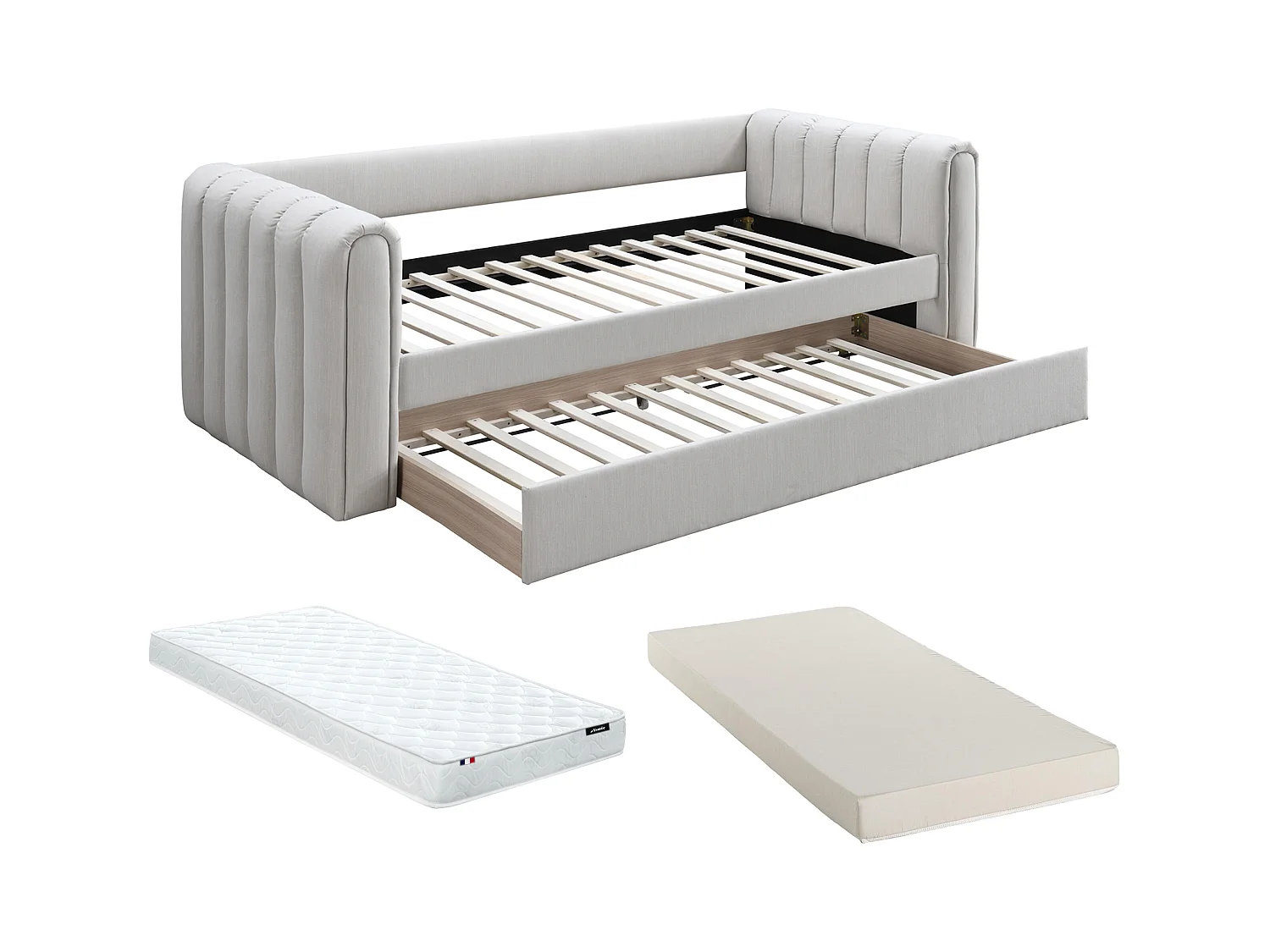 Cama nido 90 x 190 cm - Tela - Beige + Colchón - SAHONA