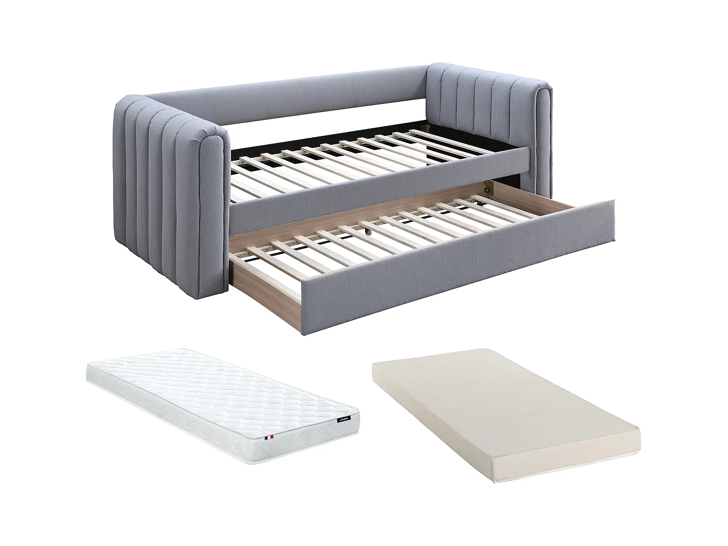 Ausziehbett + Matratze - 90 x 190 cm - Stoff - Grau - SAHONA