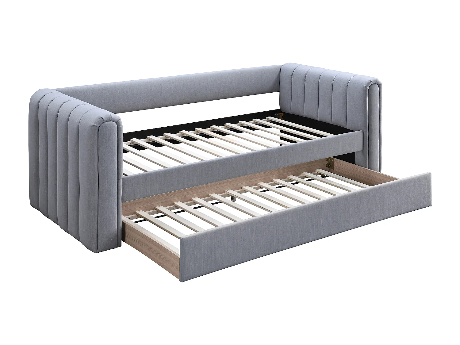 Lit gigogne 90 x 190 cm - Tissu - Gris + Matelas - SAHONA