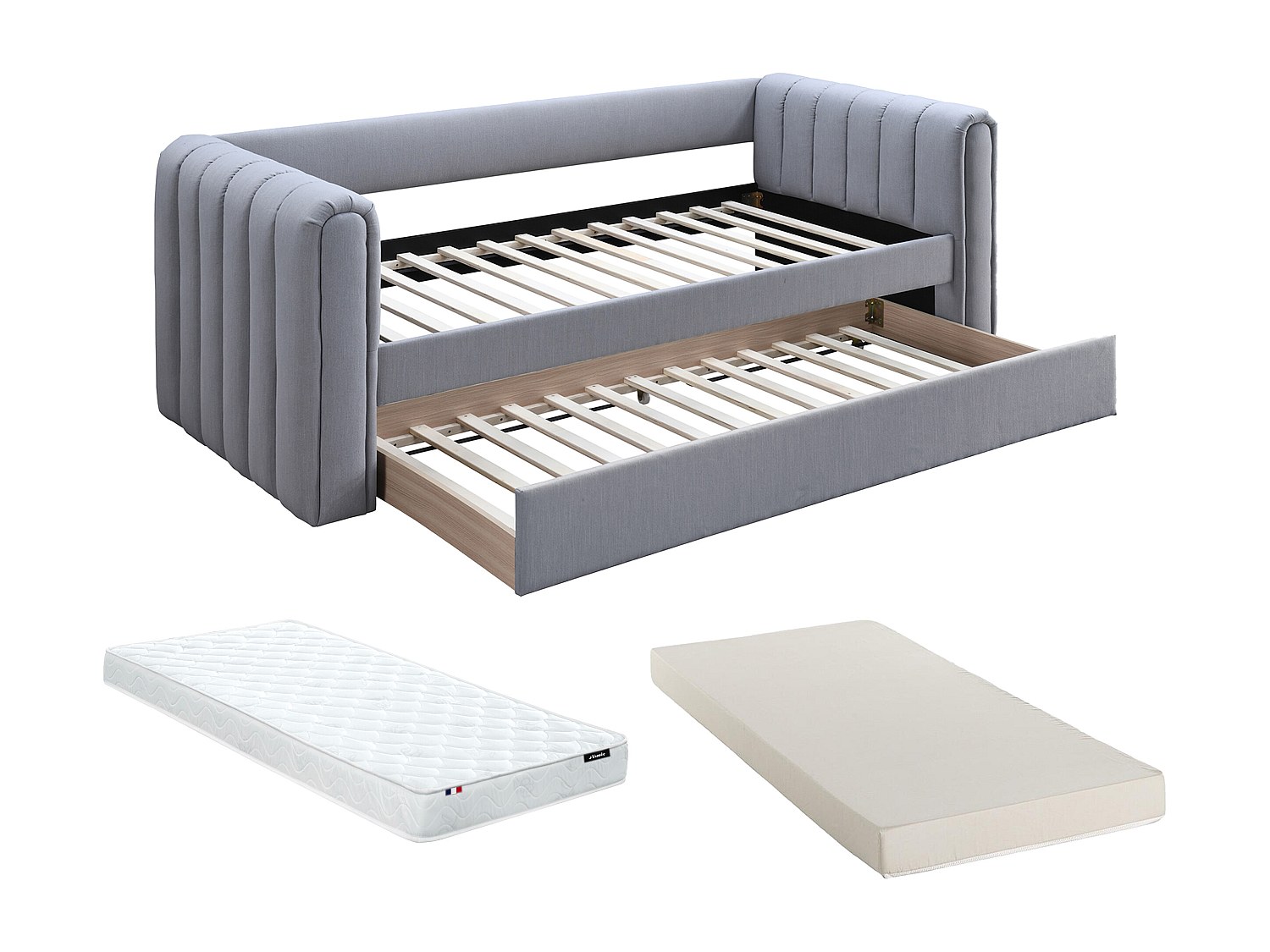 Ausziehbett + Matratze - 90 x 190 cm - Stoff - Grau - SAHONA günstig online kaufen