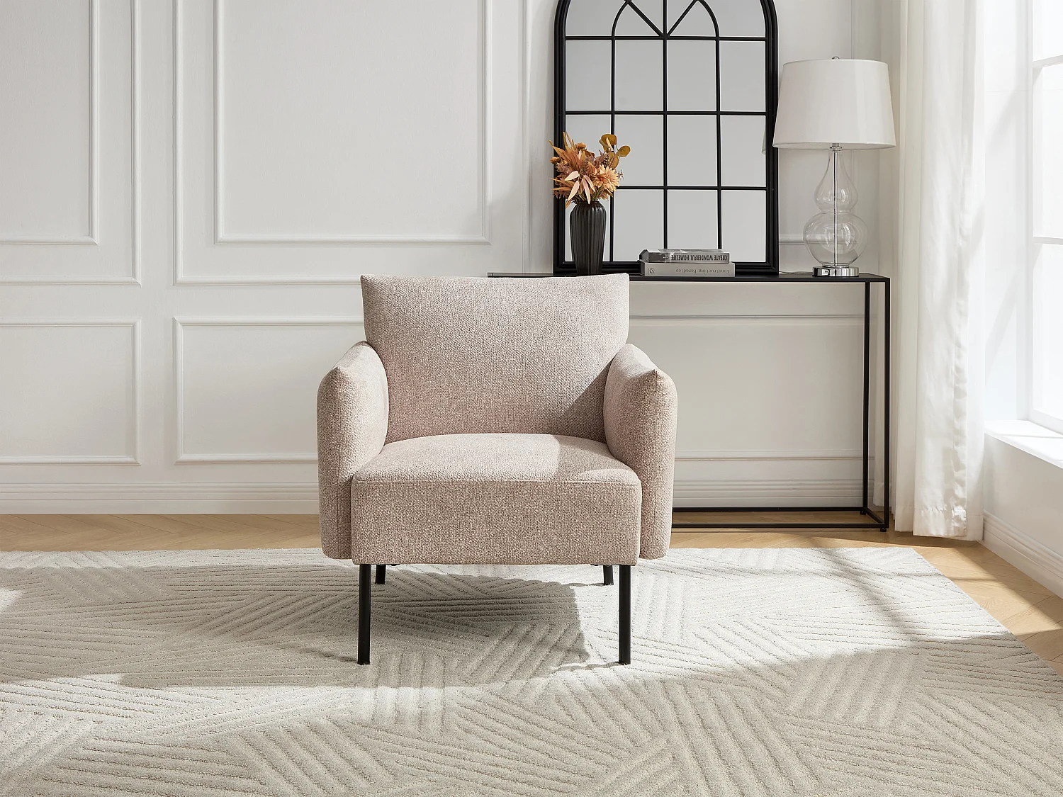 Fauteuil en tissu texturé beige GERALDIA
