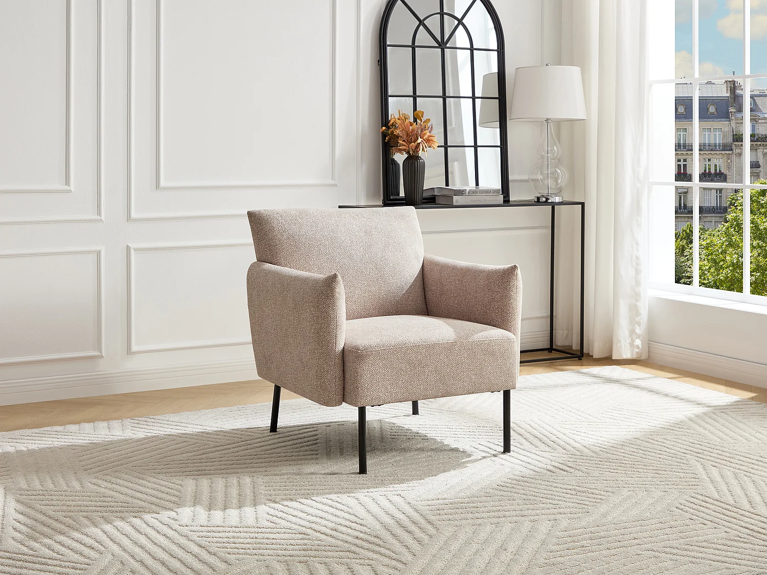 Fauteuil en tissu texturé beige GERALDIA