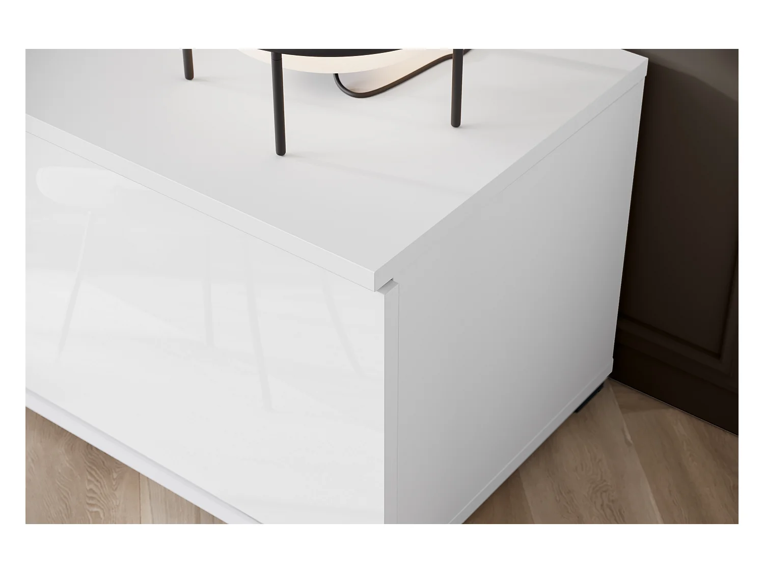 Moderne woonwand voor de woonkamer – 2 vitrinekasten en tv-meubel 180 cm, corpus wit mat fronten wit hoogglans