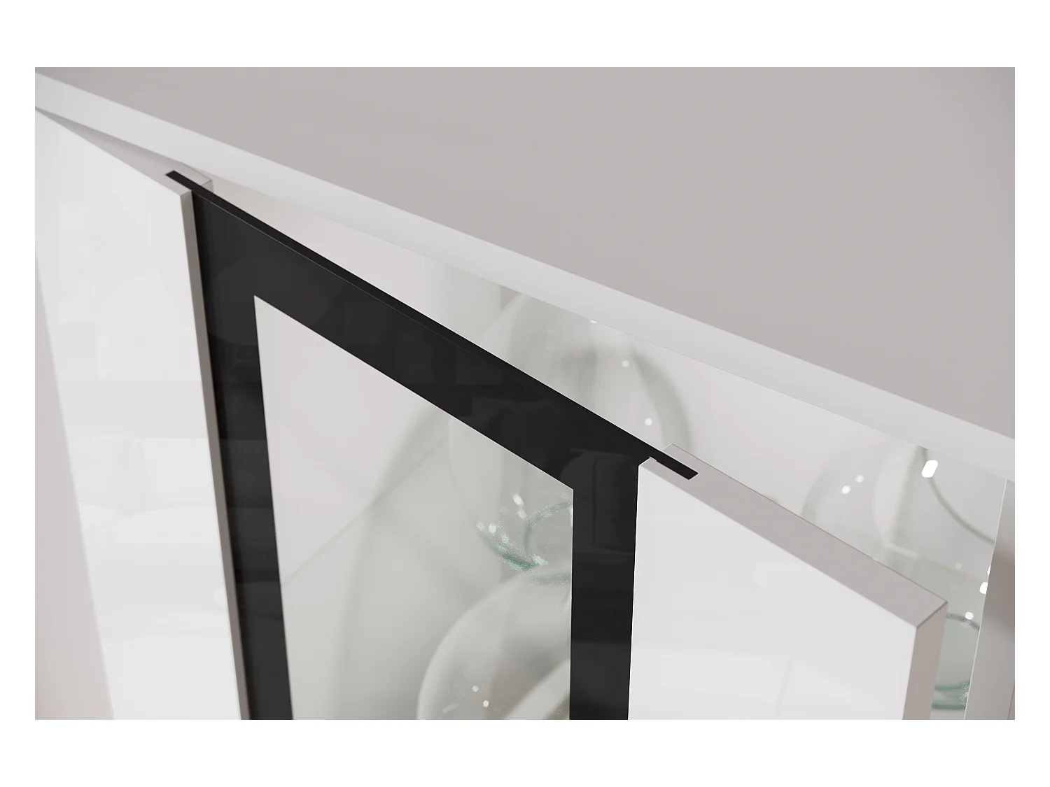 Moderne woonwand voor de woonkamer – 2 vitrinekasten en tv-meubel 180 cm, corpus wit mat fronten wit hoogglans