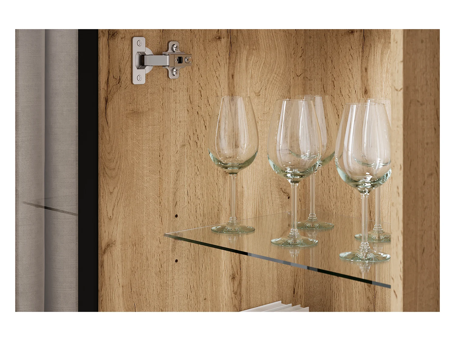 Nowoczesna meblościanka do salonu – mat, 2 witryny i szafka RTV 180 Dąb Wotan