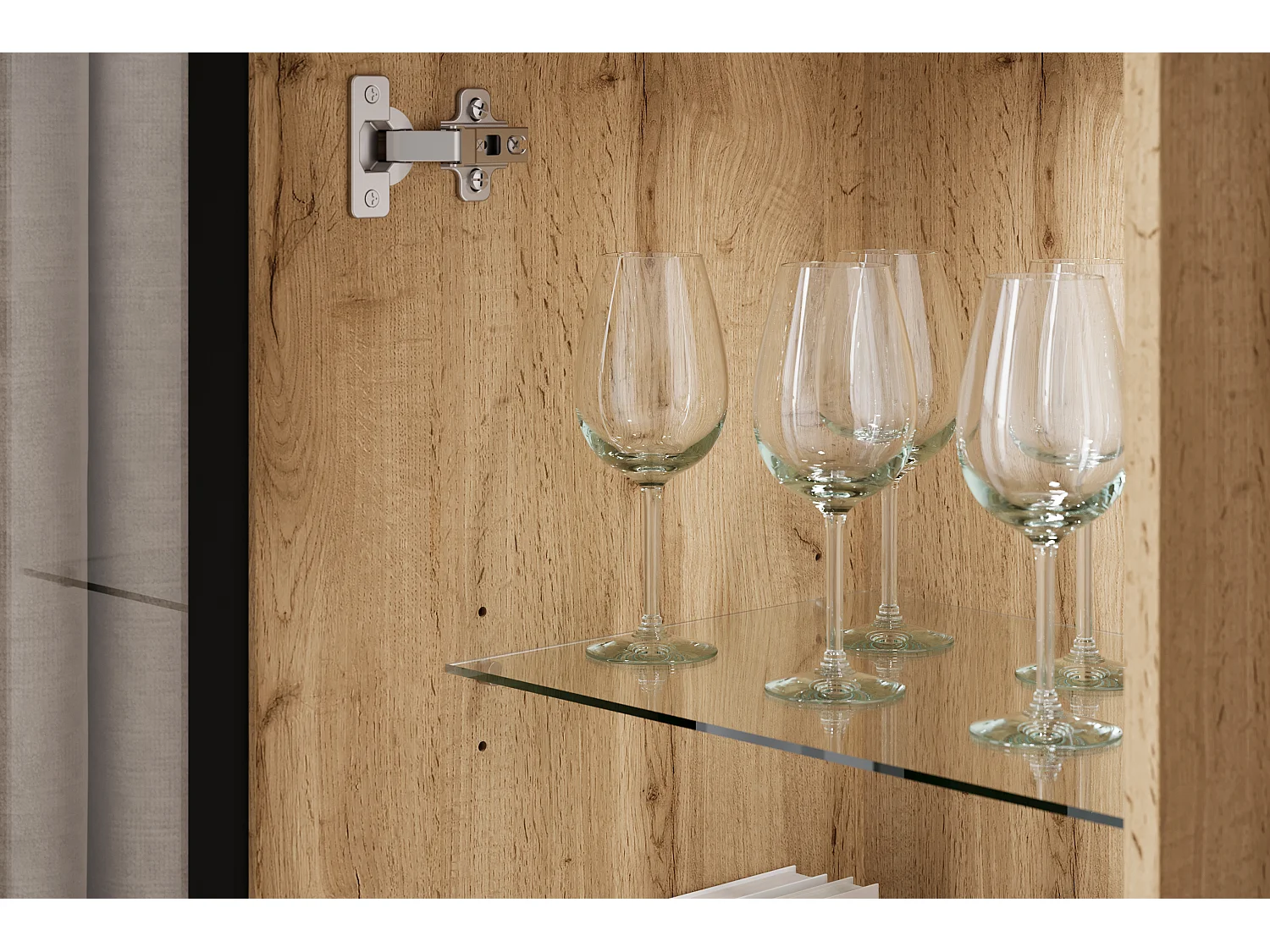 Ensemble mural moderne pour salon – finition mate, 2 vitrines et meuble TV 180 cm chêne Wotan