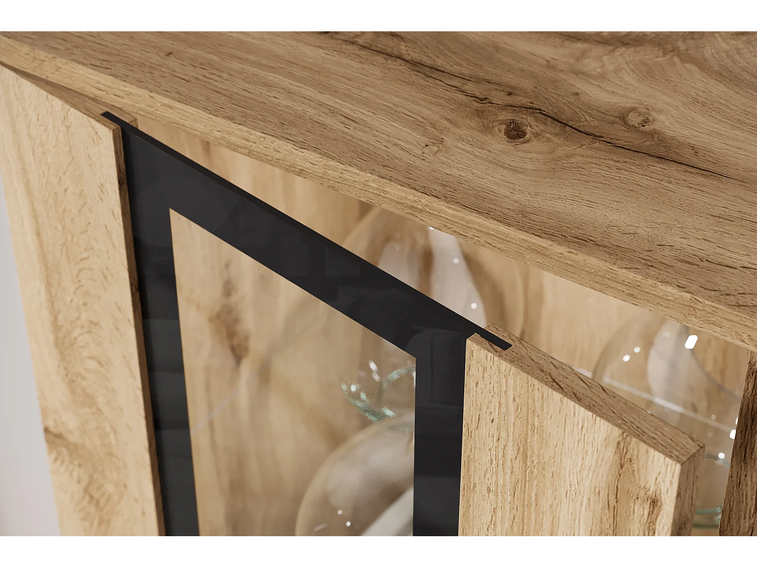 Ensemble mural moderne pour salon – finition mate, 2 vitrines et meuble TV 180 cm chêne Wotan