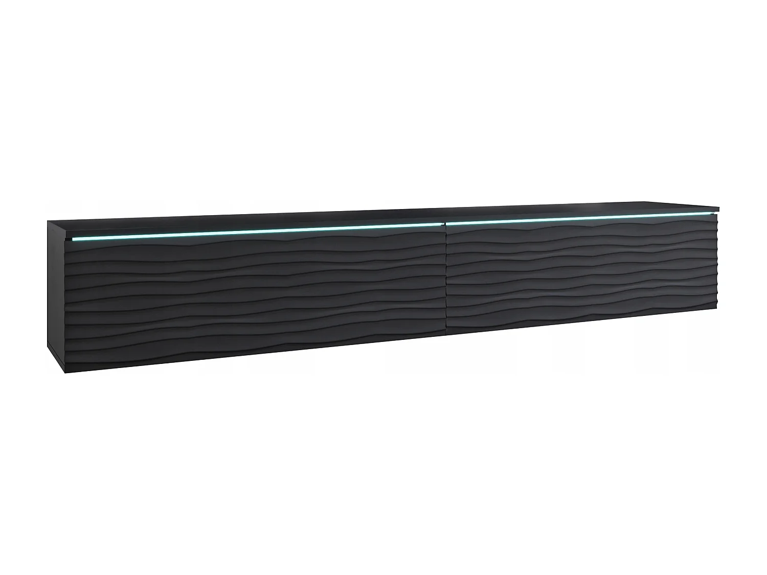 Meuble TV moderne 180 cm pour salon – 2 portes sans poignées, finition mate, posé ou suspendu, façades MDF noir mat