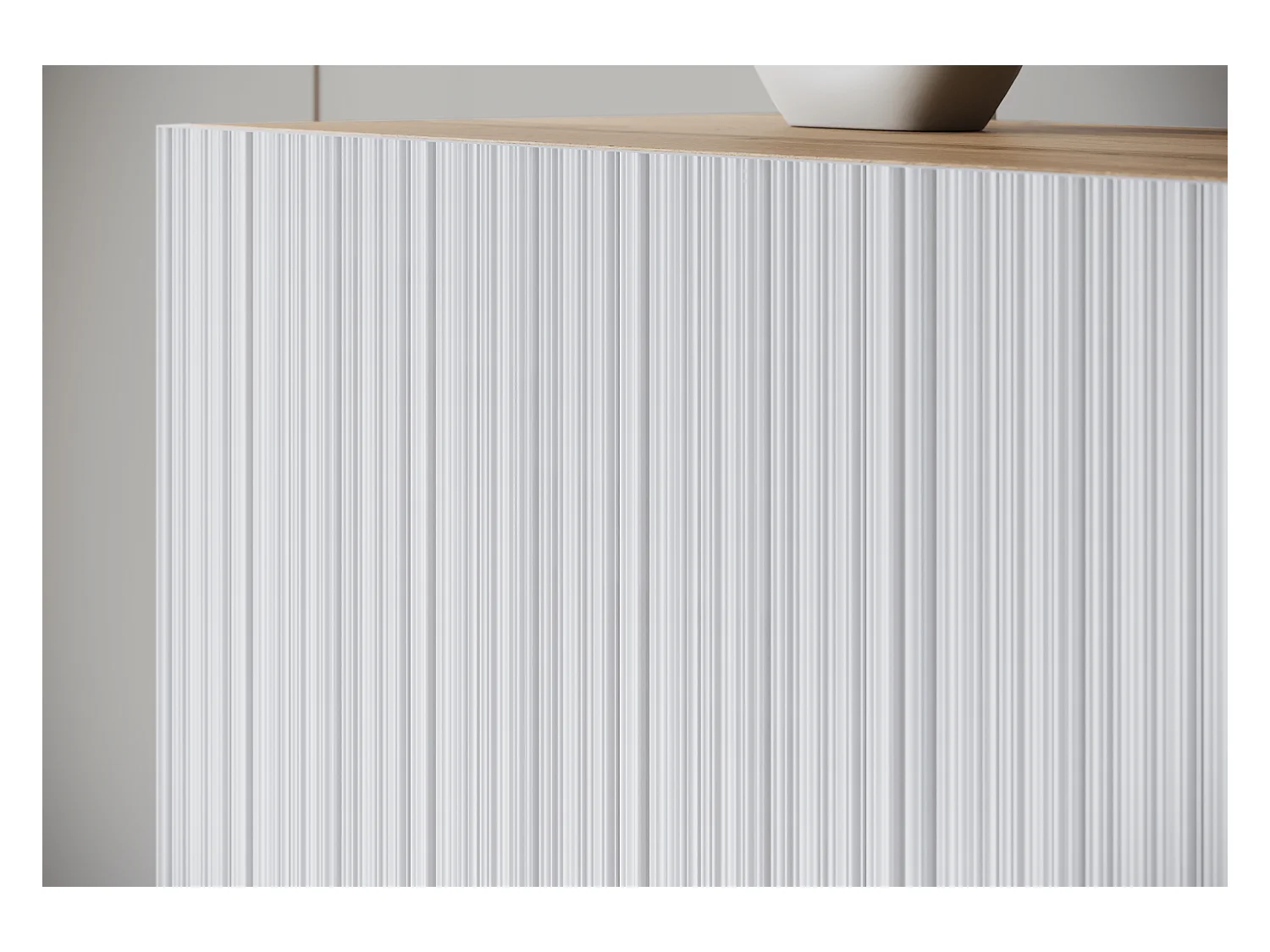 Nowoczesna szafka RTV 190 cm artisan na nóżkach do salonu, fronty MDF białe ryfle, 4 klapy