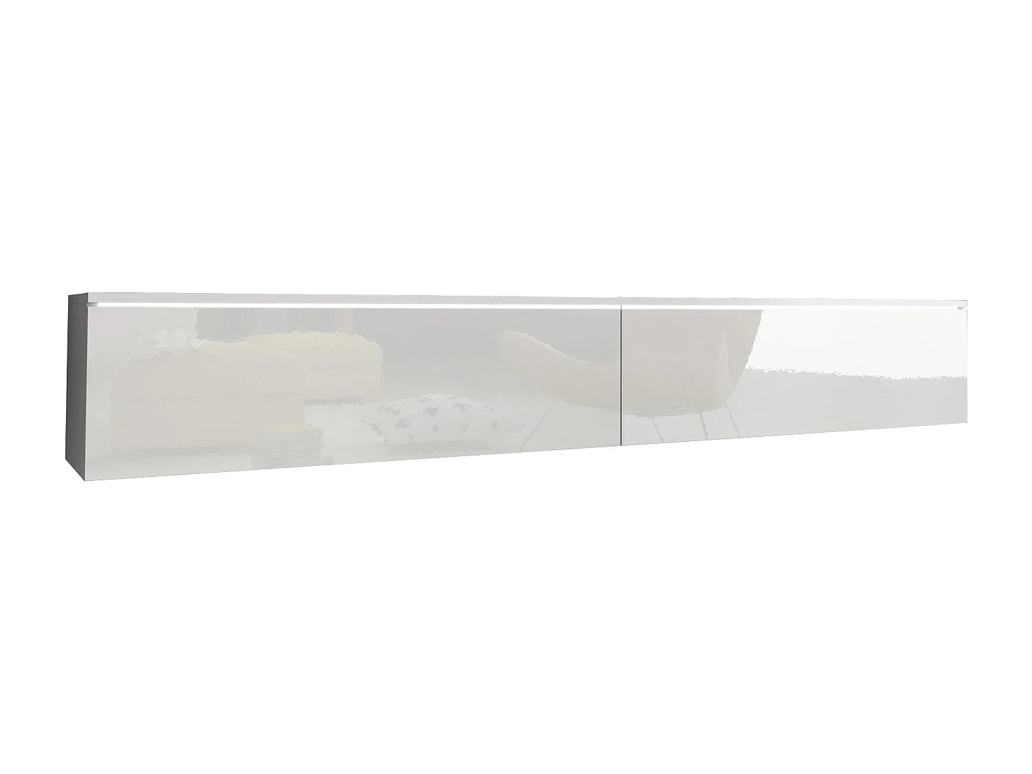 TV-Lowboard D 180 cm, Fernsehschrank, Wohnzimmermöbel, mit LED-Beleuchtung, Farbe Weiß/Weiß Glanz
