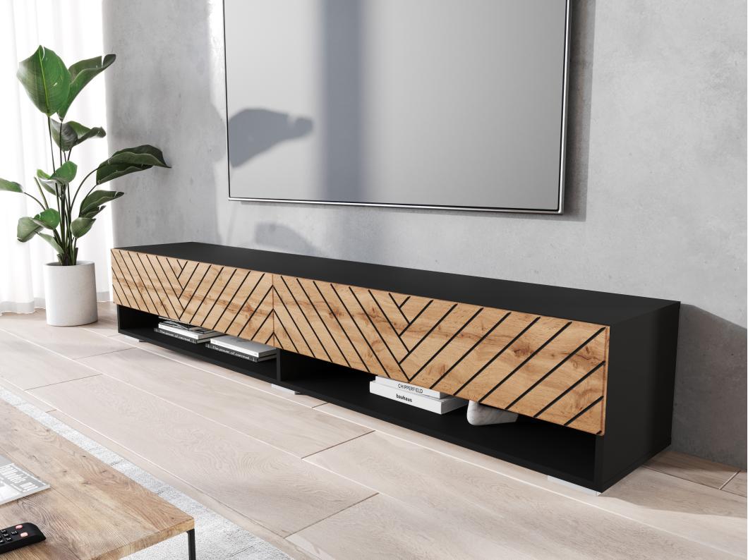 Szafka RTV Lowboard 180 cm wisząca / stojąca czarny mat, czarny wotan