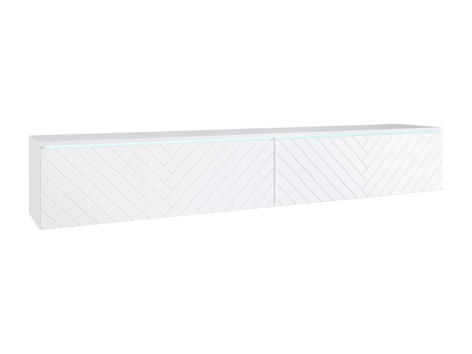 TV-Lowboard D 180 cm, Fernsehschrank, Wohnzimmermöbel, ohne LED-Beleuchtung, Farbe Weiß Fischgrätenmuster