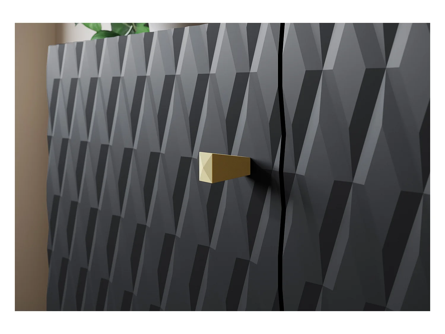 Moderne lowboard 180 cm zwart met diamantpatroon, gouden grepen en gouden poten