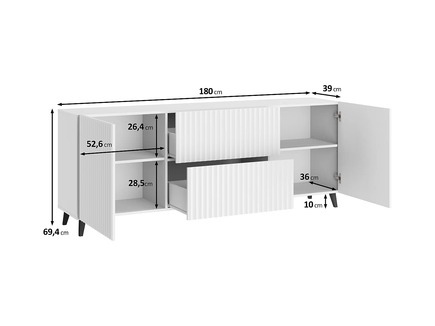 Moderne lowboard 180 cm zwart met diamantpatroon, gouden grepen en gouden poten