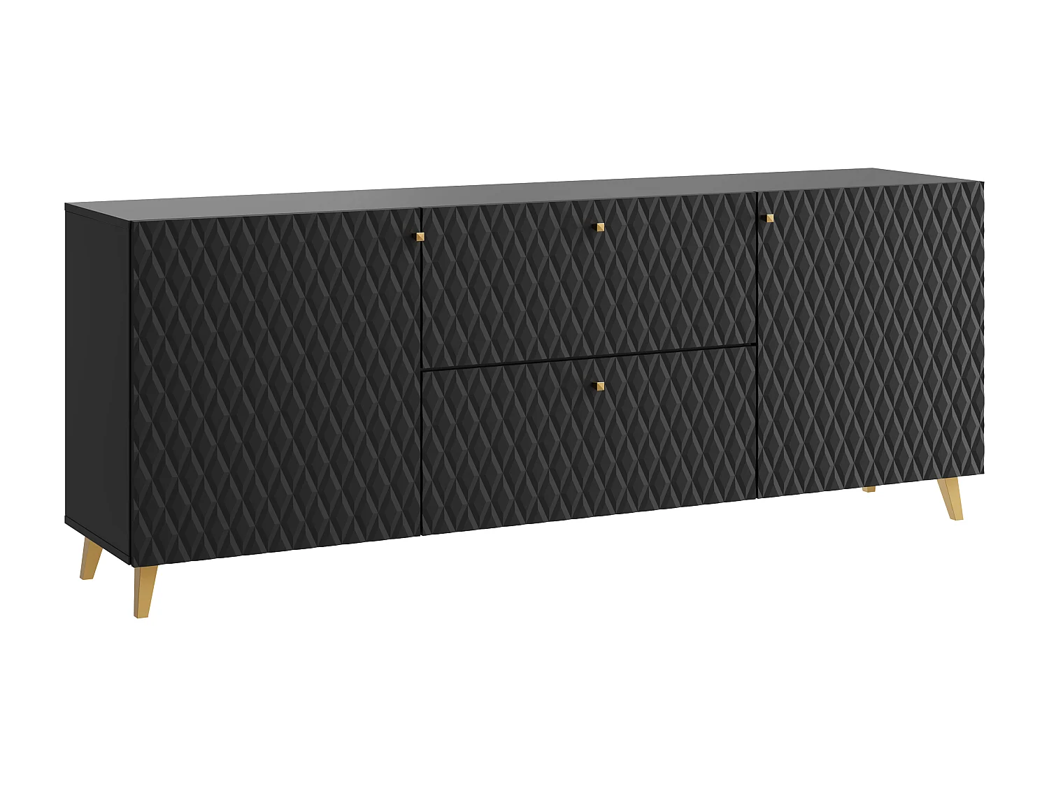 TV-bänk PHUKET 181 cm, TV-möbel på ben, skänk för vardagsrum, färg svart rombmönster