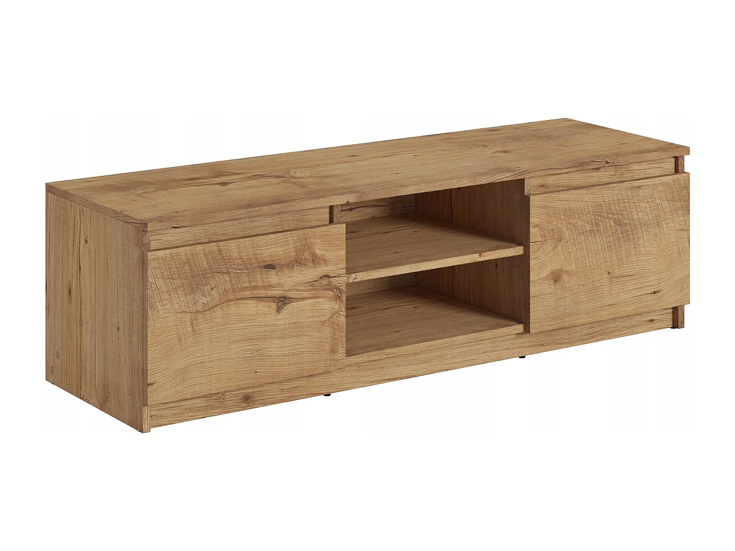 Meuble TV simple 120 cm, pour téléviseur, 2 placards et étagères, corps châtaignier, façades châtaignier mat